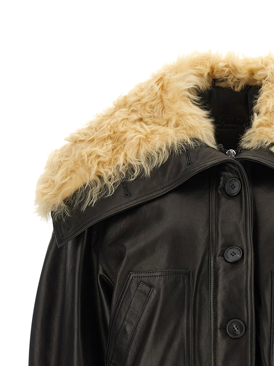 The Attico Black Shearling Neck Lambskin Bomber Jacket Oversized for Women