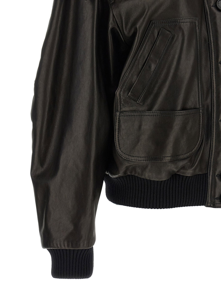 The Attico Black Shearling Neck Lambskin Bomber Jacket Oversized for Women