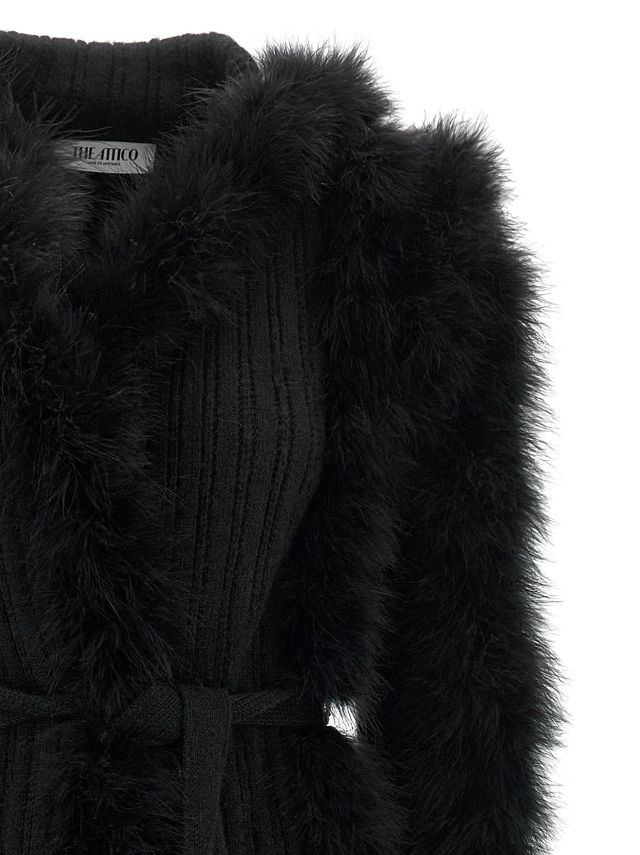 The Attico Black Alpaca Wool Dressing Gown Coat With Belt