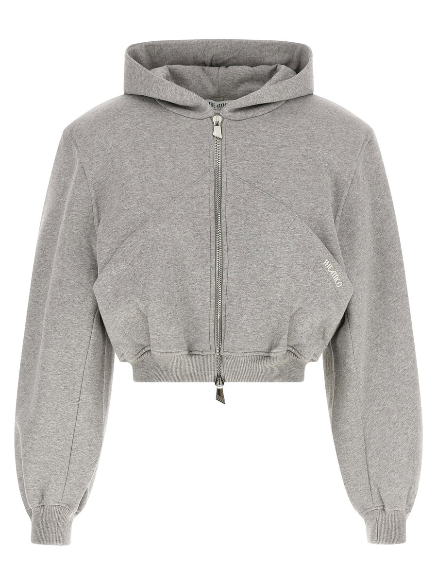 The Attico Cropped Hoodie Gray 100 Percent Cotton Boxy Fit Topwear For Women