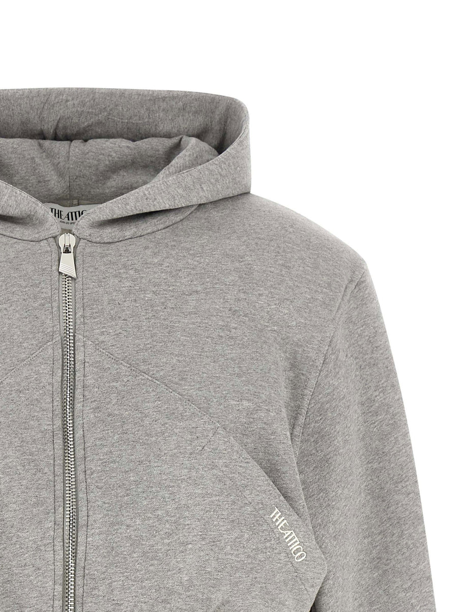 The Attico Cropped Hoodie Gray 100 Percent Cotton Boxy Fit Topwear For Women