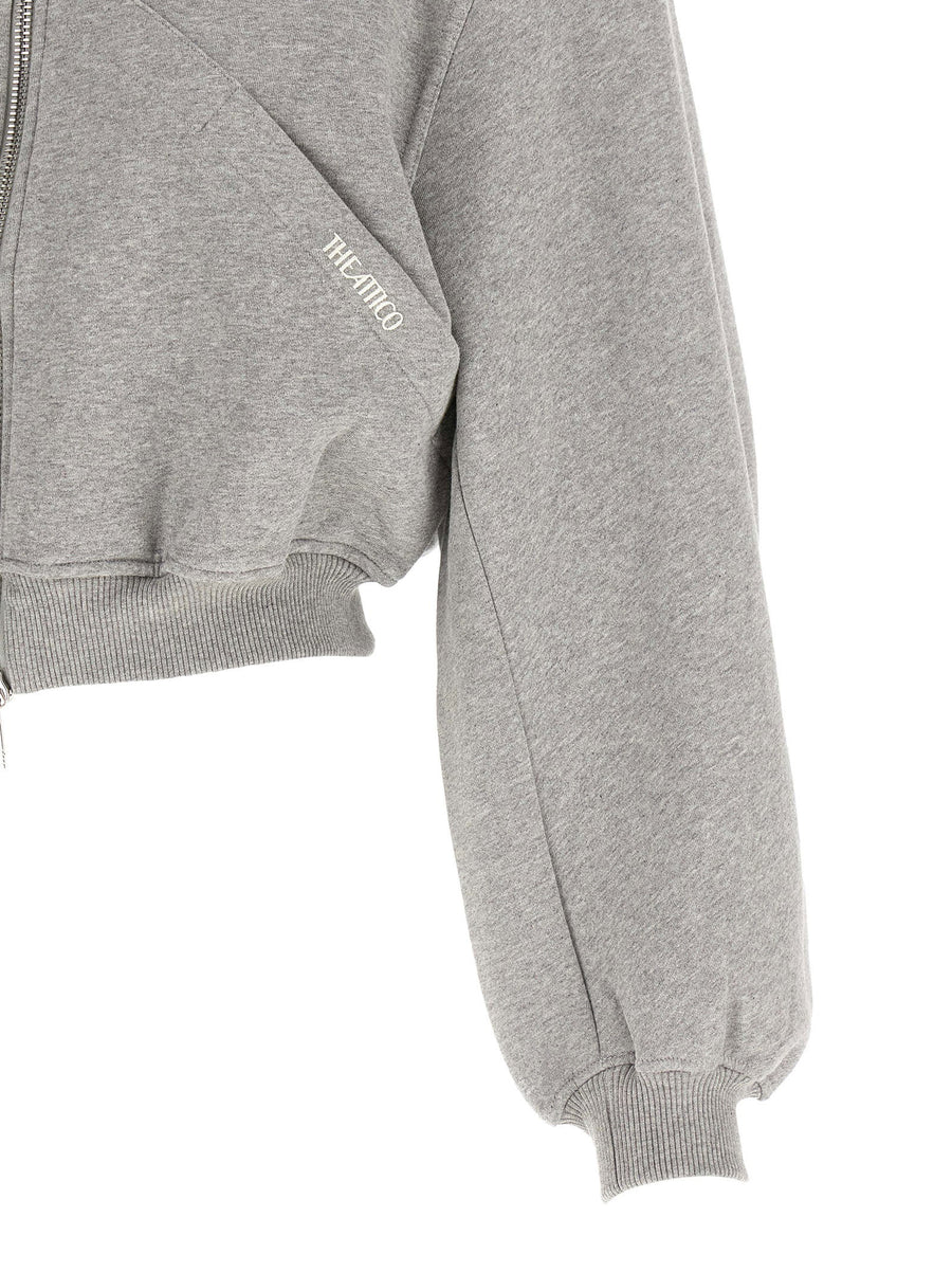 The Attico Cropped Hoodie Gray 100 Percent Cotton Boxy Fit Topwear For Women