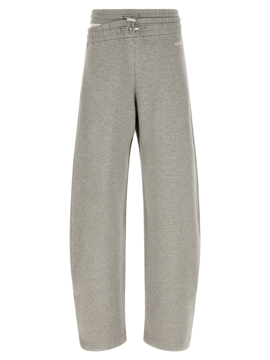 The Attico Gray Cotton Trousers With Asymmetrical Double Waist Drawstrings