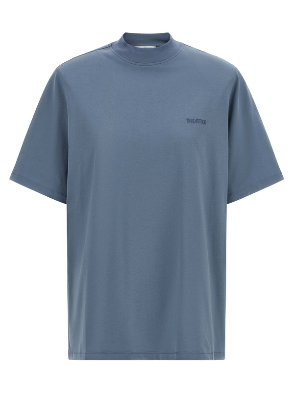 The Attico Blue Mock Neck Cotton T Shirt Oversized Topwear