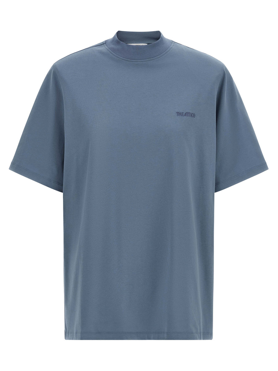The Attico Blue Mock Neck Cotton T Shirt Oversized Topwear