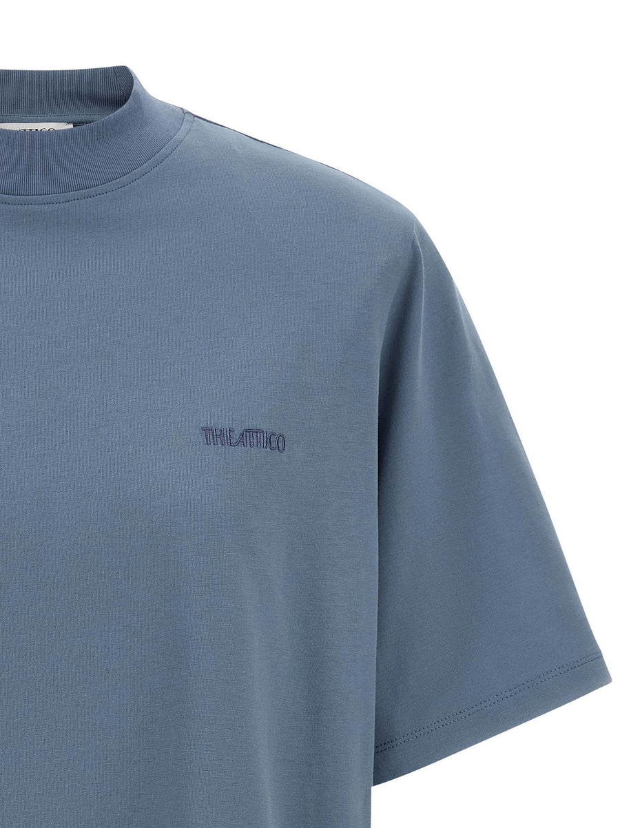 The Attico Blue Mock Neck Cotton T Shirt Oversized Topwear