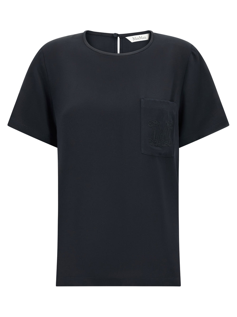Max Mara Mxmpagano Black Silk Crepe De Chine Blouse
