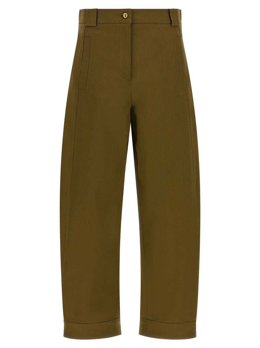 Max Mara Mxmadorni Trousers Olive Green Cotton Elastane Wide Leg