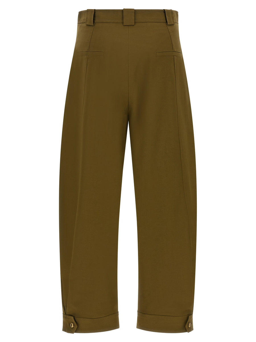 Max Mara Mxmadorni Trousers Olive Green Cotton Elastane Wide Leg