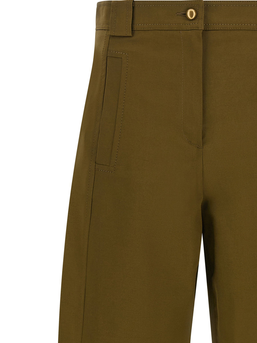 Max Mara Mxmadorni Trousers Olive Green Cotton Elastane Wide Leg