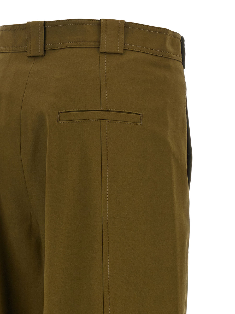 Max Mara Mxmadorni Trousers Olive Green Cotton Elastane Wide Leg