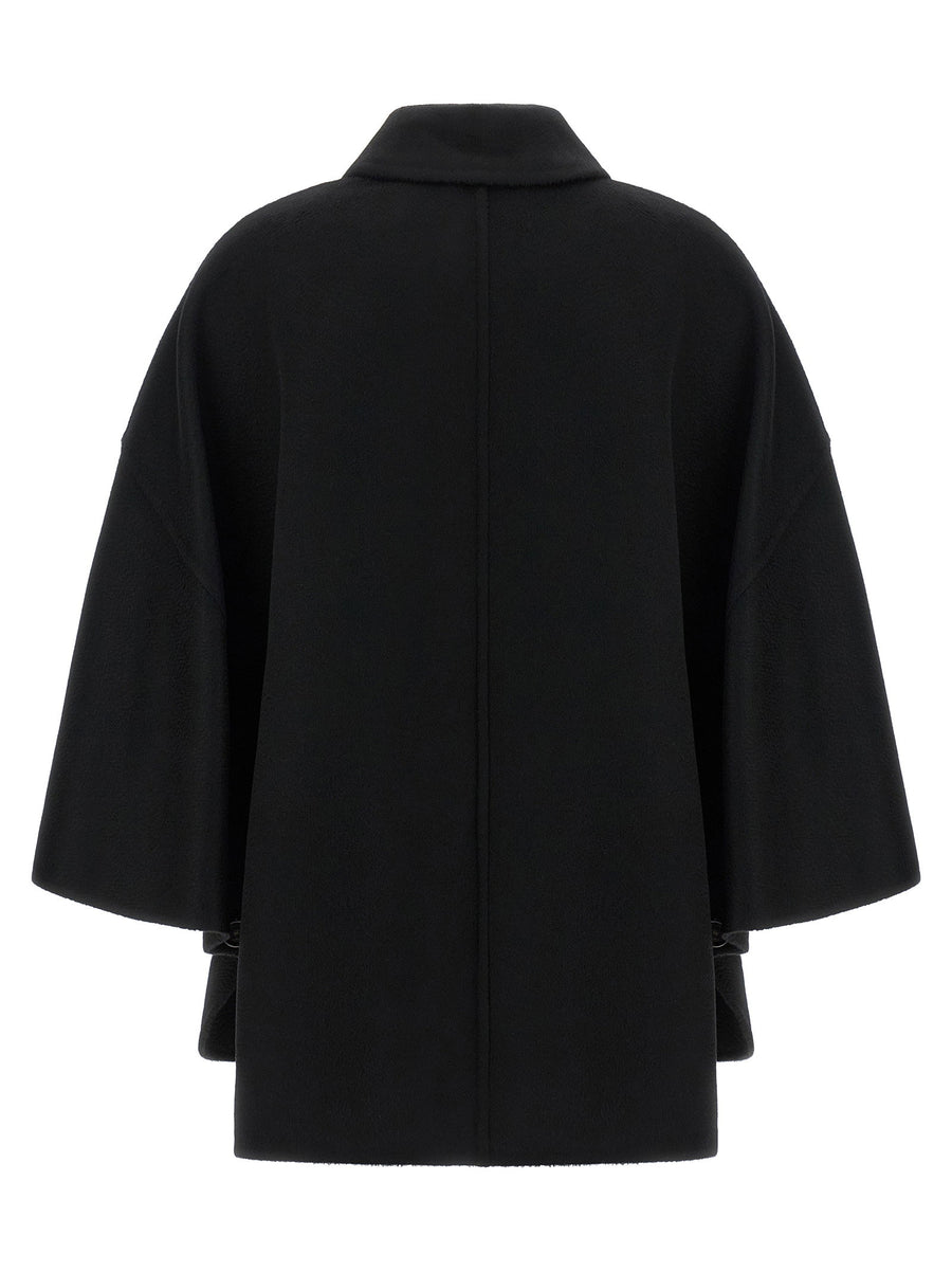 Max Mara Mxaospite Black Cashmere Cape Jacket With Hood And Double Breasted