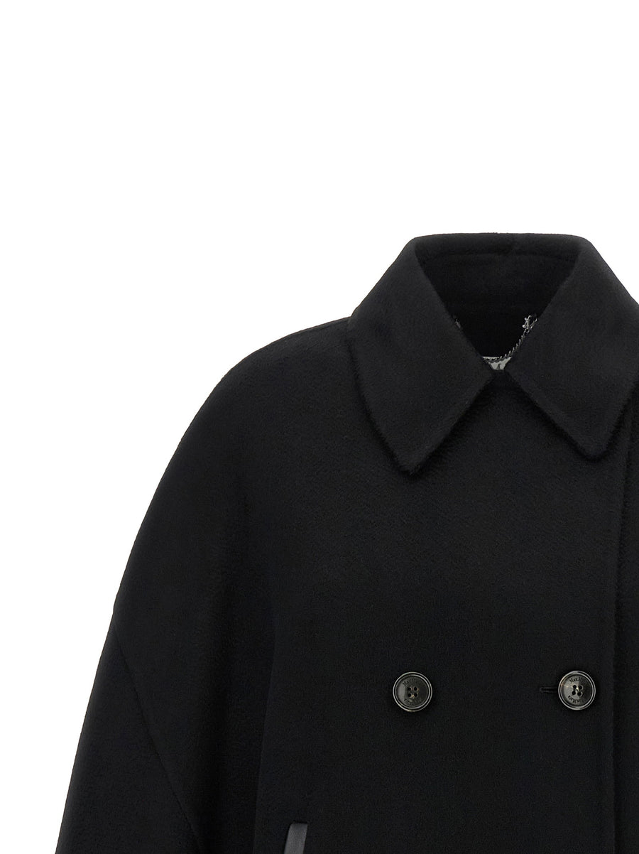 Max Mara Mxaospite Black Cashmere Cape Jacket With Hood And Double Breasted