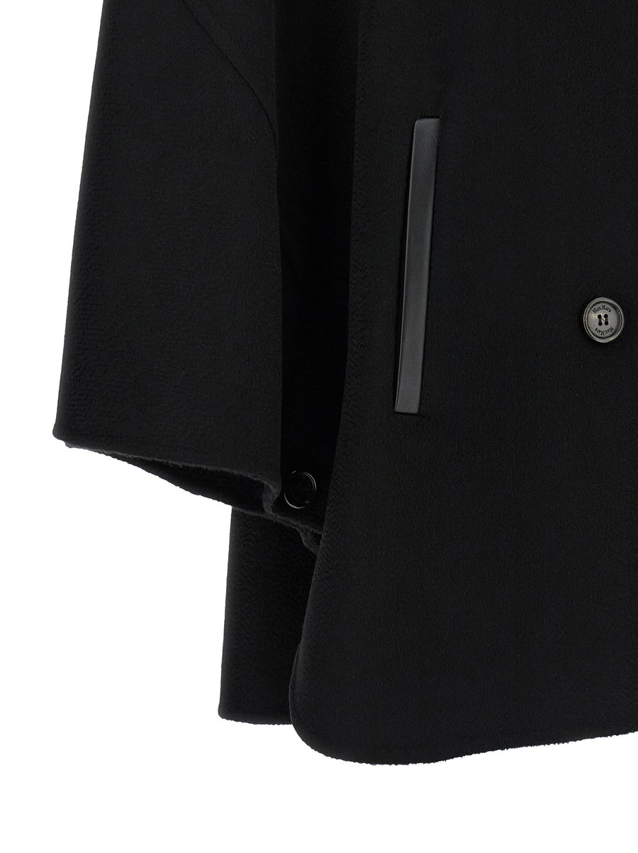 Max Mara Mxaospite Black Cashmere Cape Jacket With Hood And Double Breasted