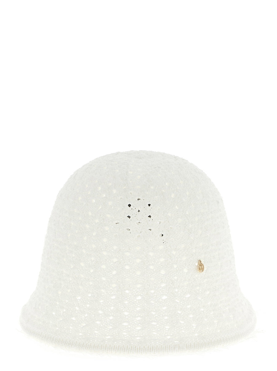 Maison Michel Lison Hat White Knitted Cotton Cloche With Fringe Hem For Women Discreet Logo Applique