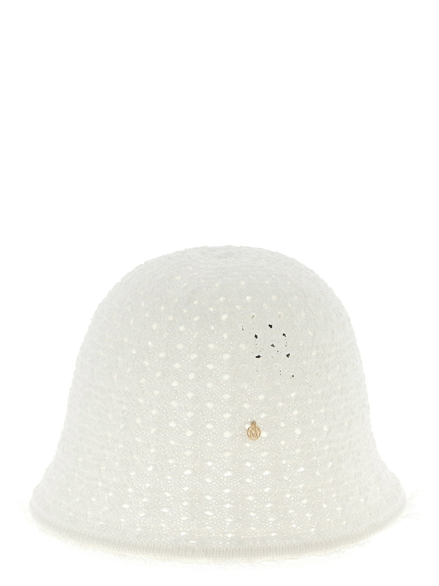 Maison Michel Lison Hat White Knitted Cotton Cloche With Fringe Hem For Women Discreet Logo Applique
