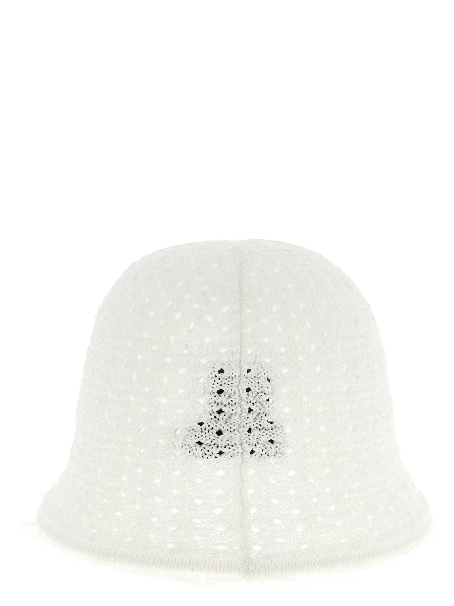 Maison Michel Lison Hat White Knitted Cotton Cloche With Fringe Hem For Women Discreet Logo Applique