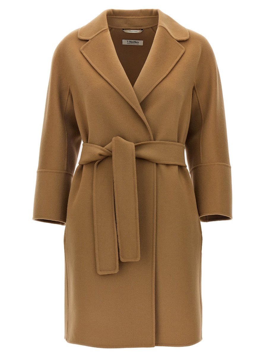 S Max Mara Arona Coat In Beige Pure Wool With Cocoon Silhouette