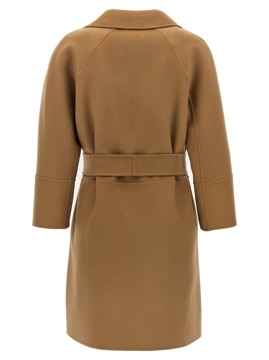 S Max Mara Arona Coat In Beige Pure Wool With Cocoon Silhouette