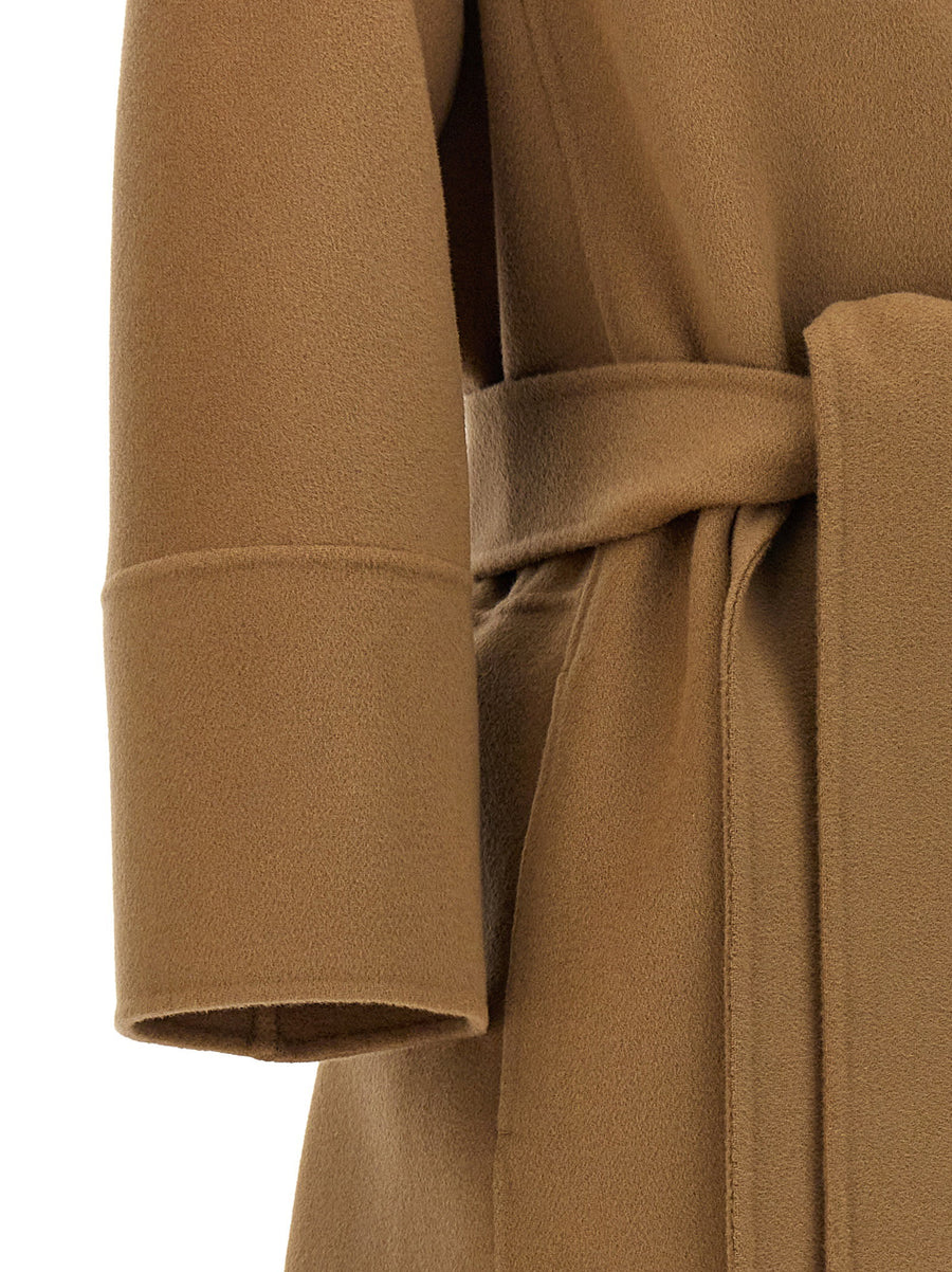 S Max Mara Arona Coat In Beige Pure Wool With Cocoon Silhouette