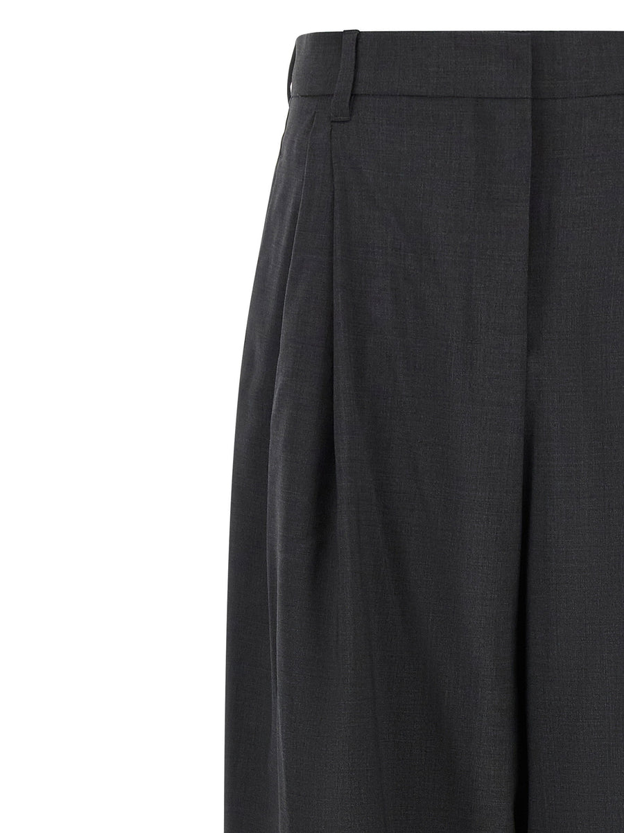 Max Mara Smmtaro Trousers Gray Pure Wool High Waist Palazzo