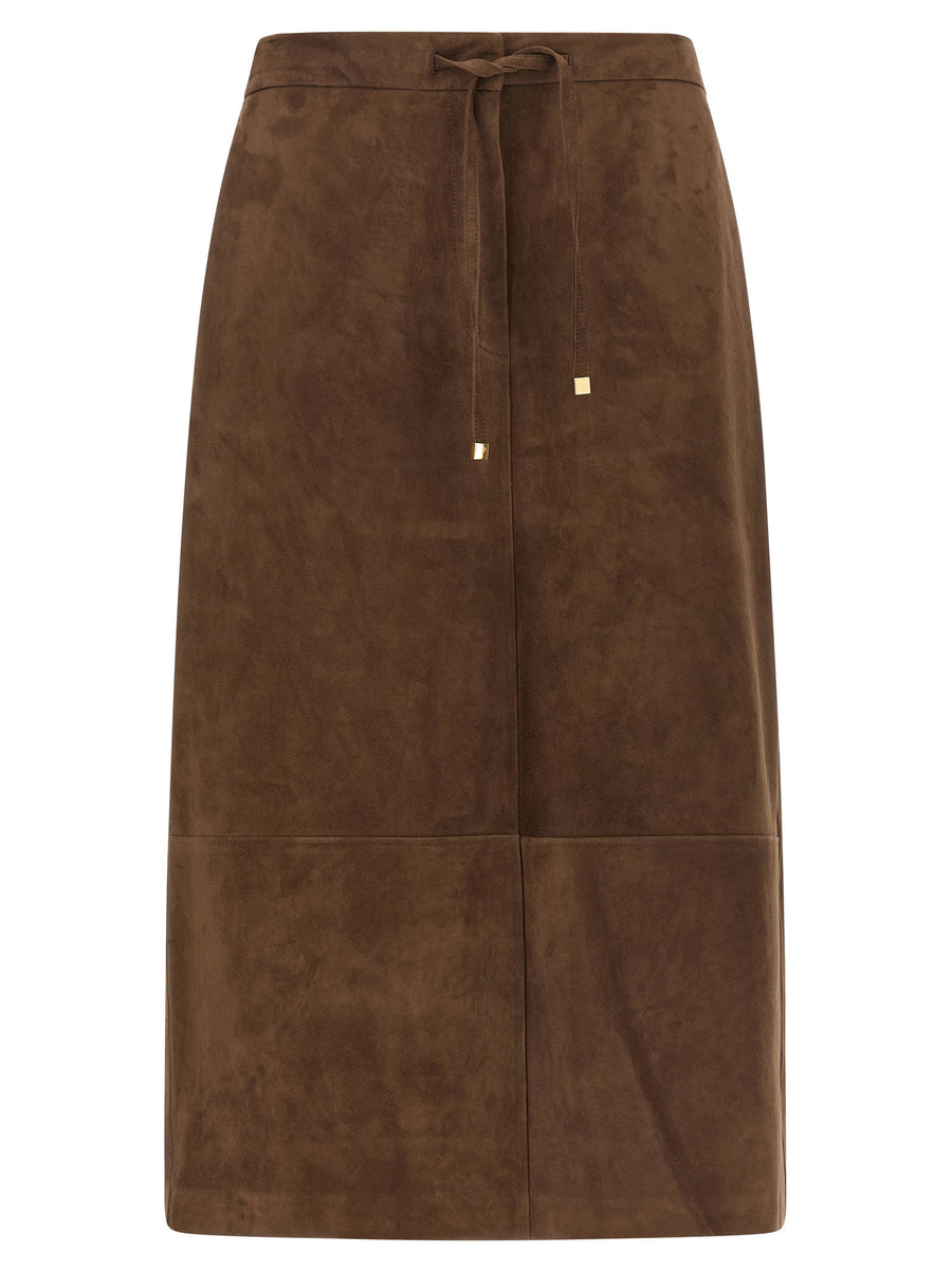 Max Mara Smmgazza Lamb Leather Midi Skirt Chocolate Brown