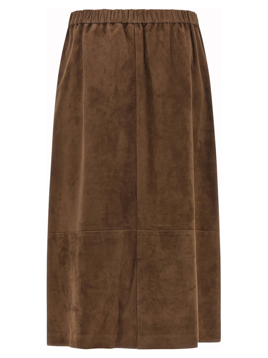 Max Mara Smmgazza Lamb Leather Midi Skirt Chocolate Brown