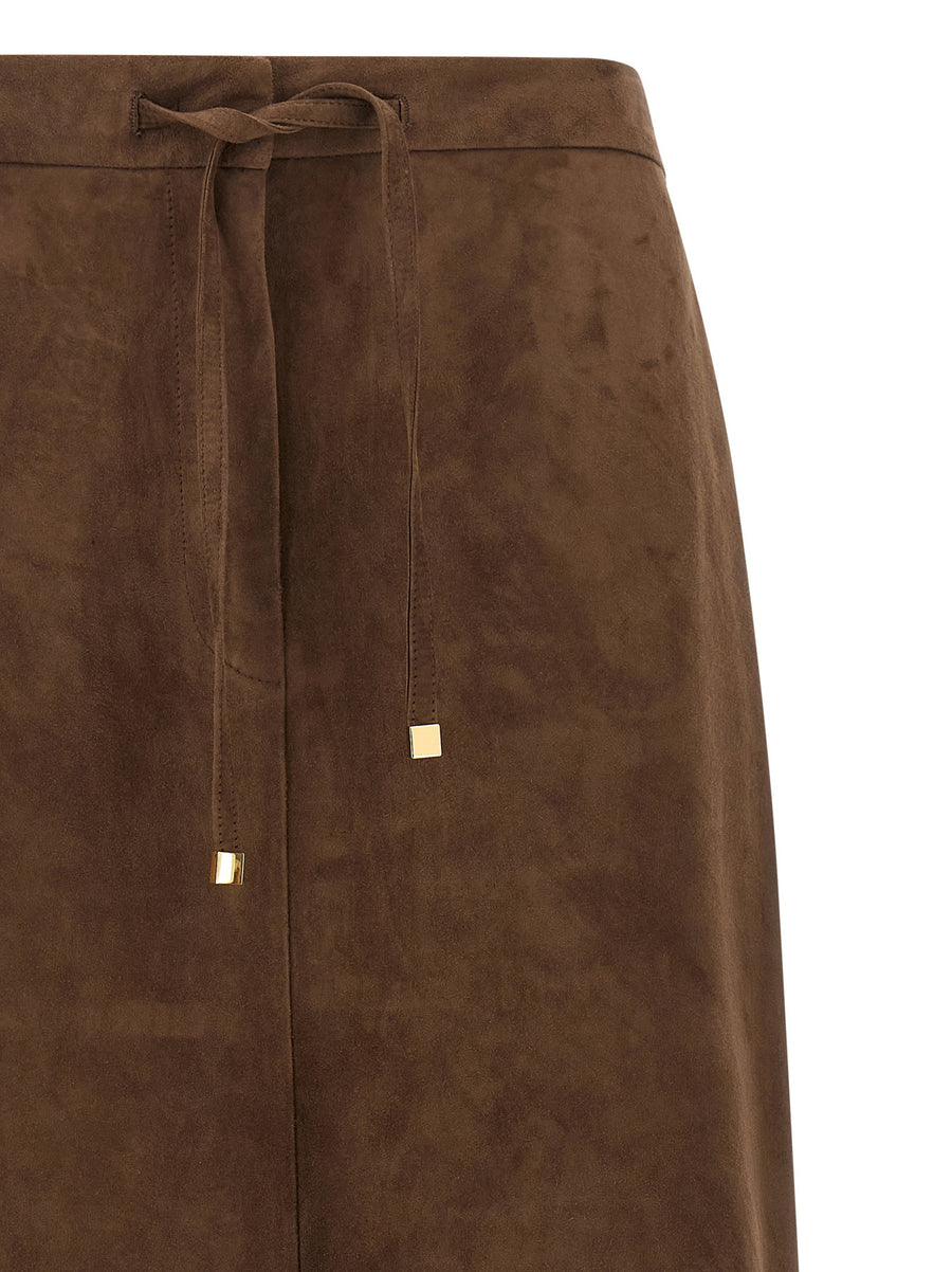 Max Mara Smmgazza Lamb Leather Midi Skirt Chocolate Brown