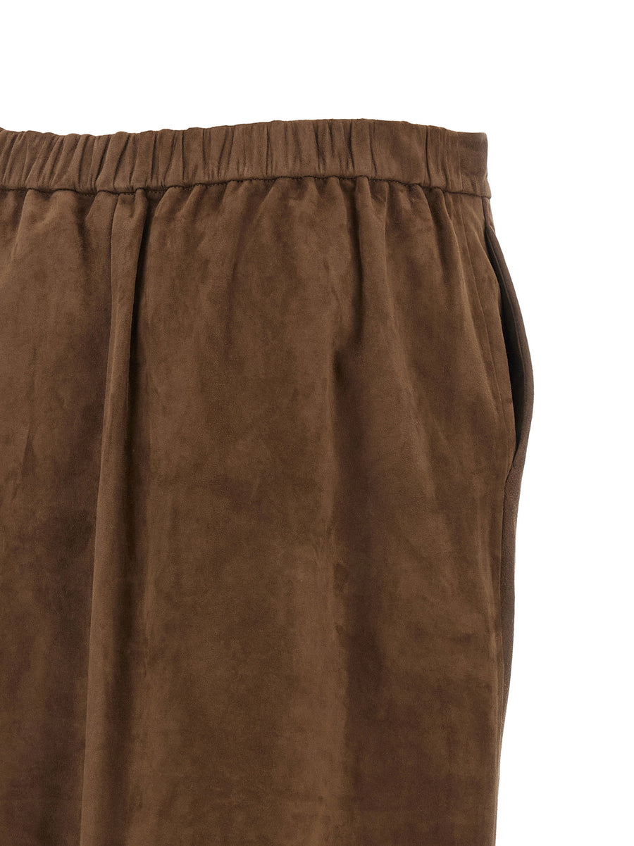 Max Mara Smmgazza Lamb Leather Midi Skirt Chocolate Brown