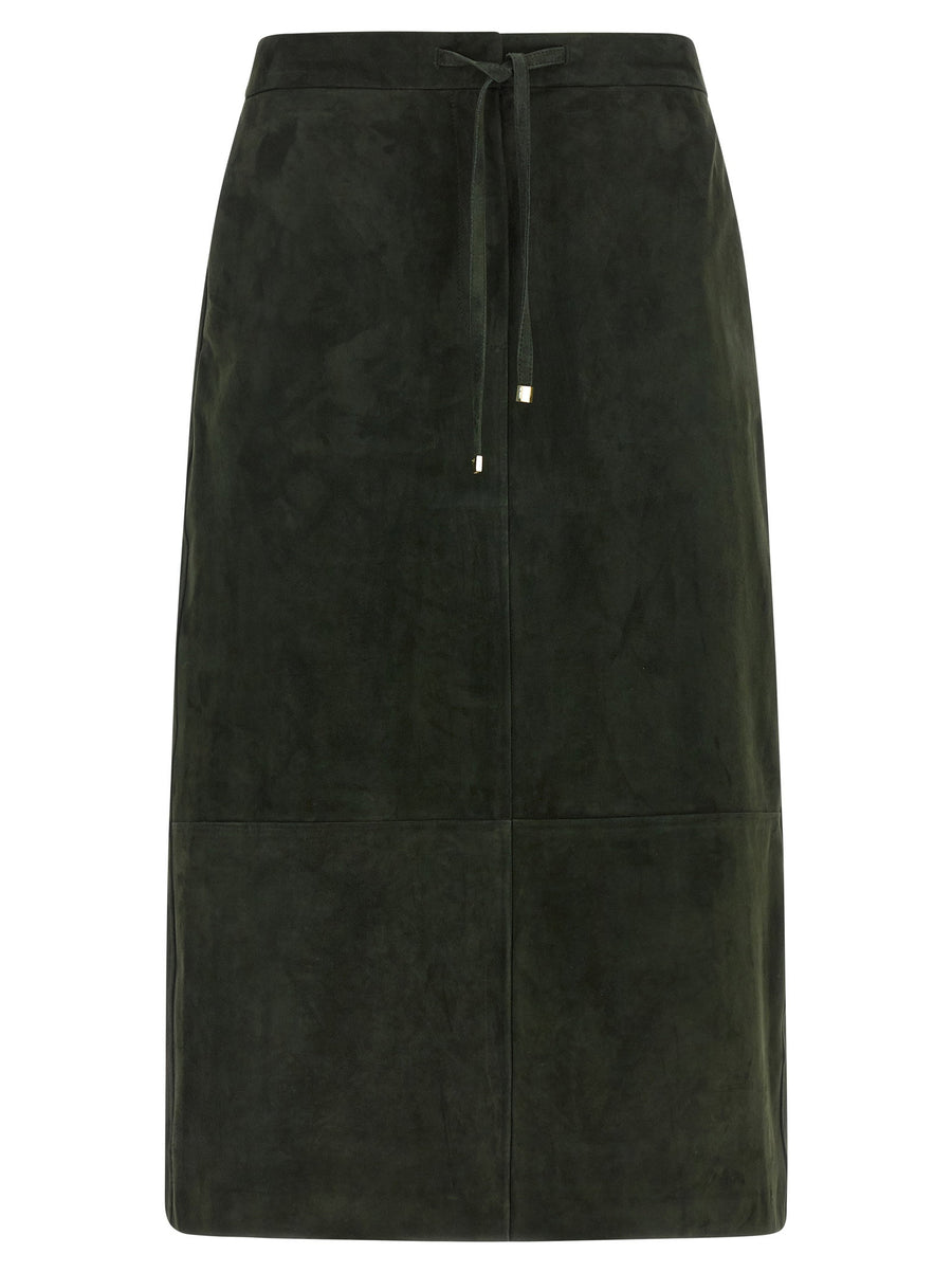 Max Mara Smmgazza Longuette Skirt in Green Lamb Leather