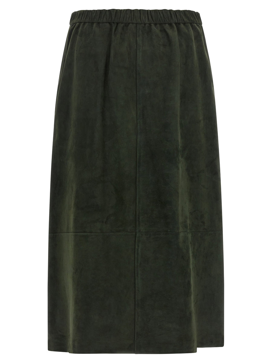 Max Mara Smmgazza Longuette Skirt in Green Lamb Leather