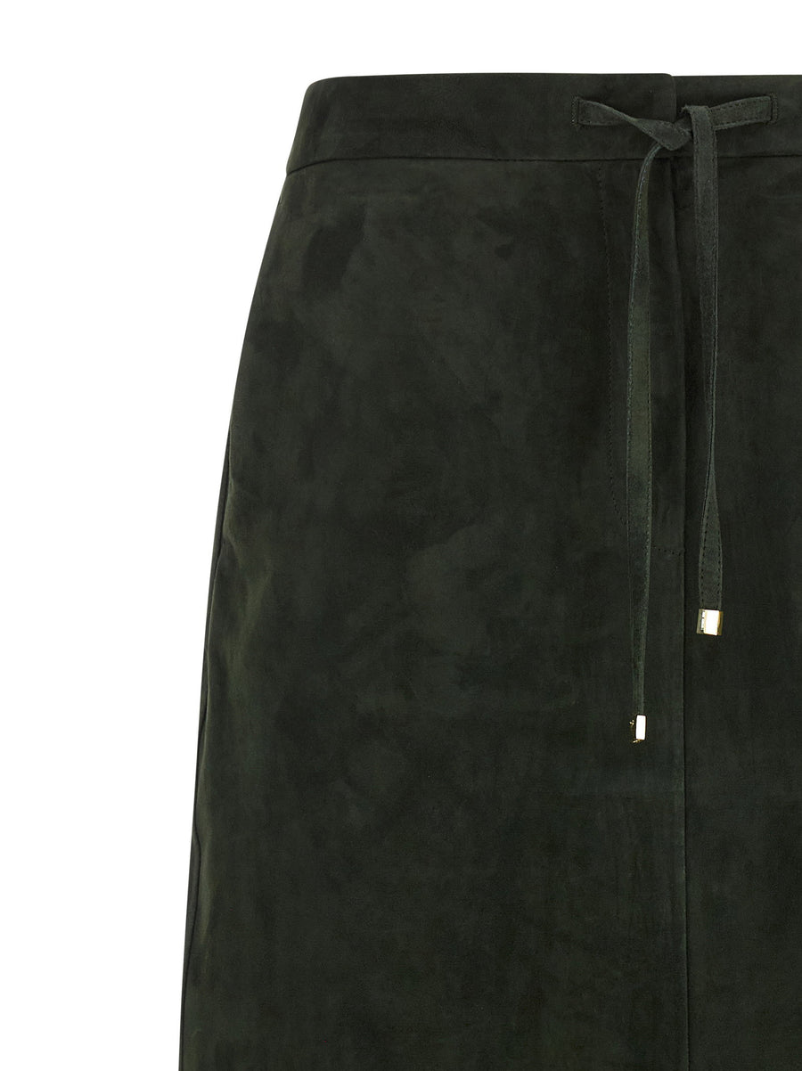 Max Mara Smmgazza Longuette Skirt in Green Lamb Leather