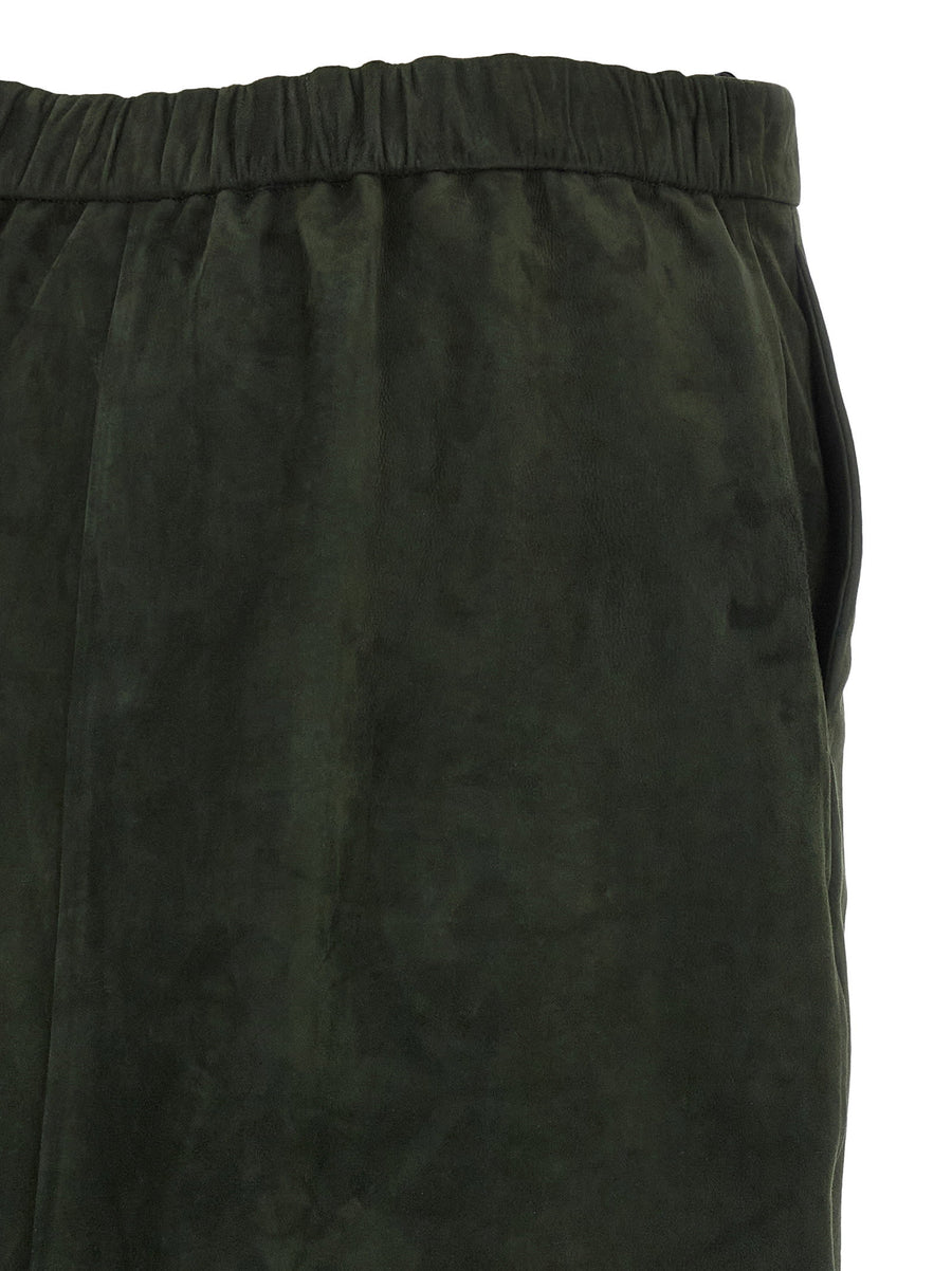 Max Mara Smmgazza Longuette Skirt in Green Lamb Leather