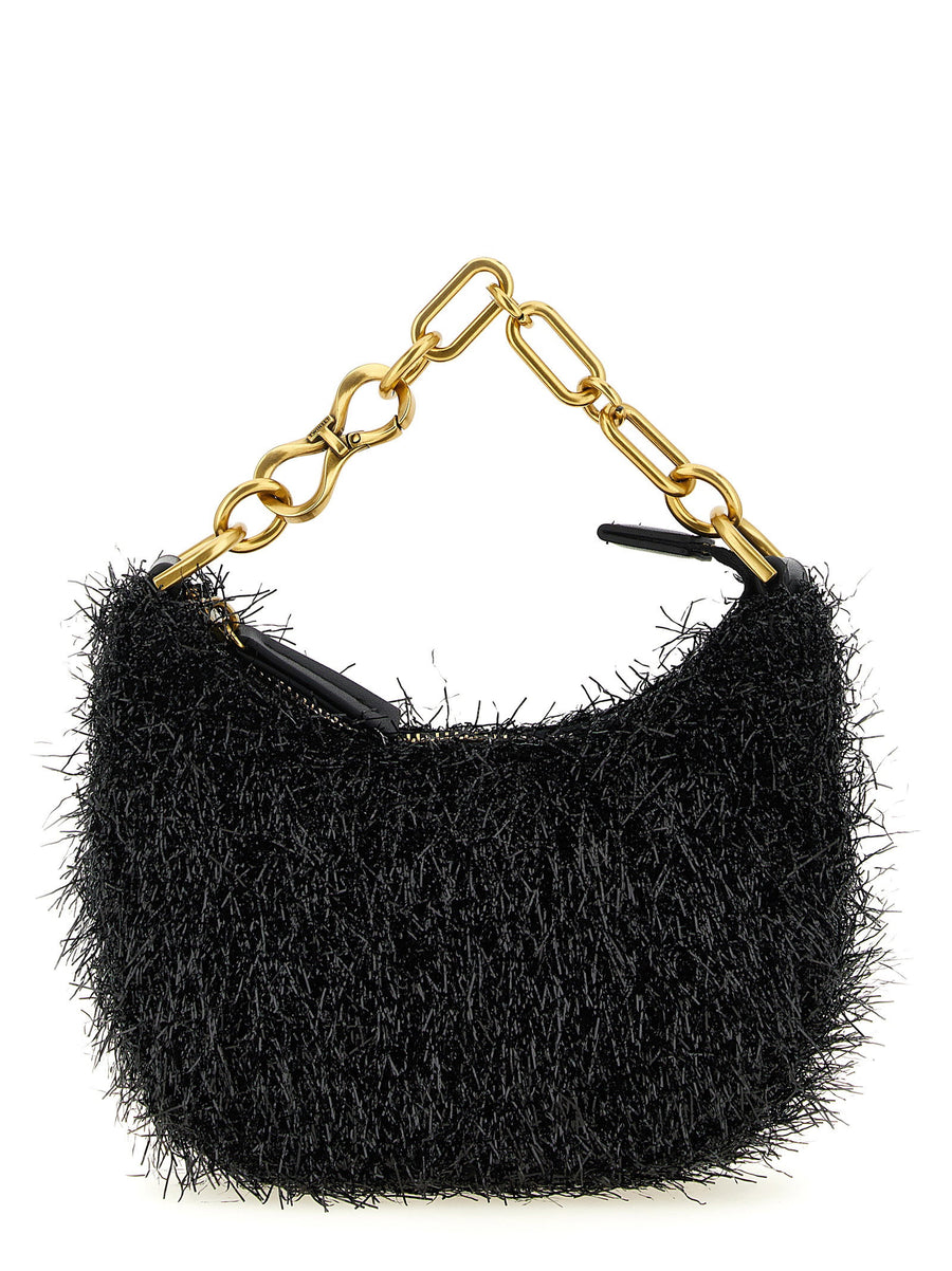 Twin Set Mini Croissant Handbag Black Polyester Crescent Shape Gold Plated Chain
