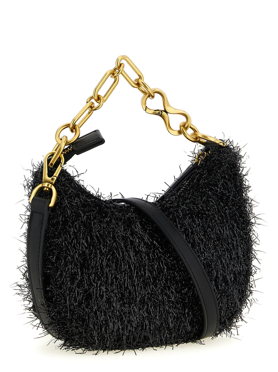 Twin Set Mini Croissant Handbag Black Polyester Crescent Shape Gold Plated Chain