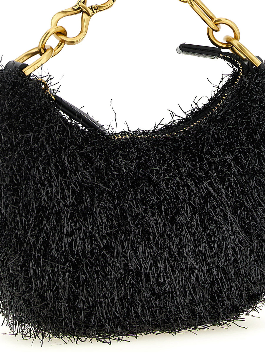 Twin Set Mini Croissant Handbag Black Polyester Crescent Shape Gold Plated Chain
