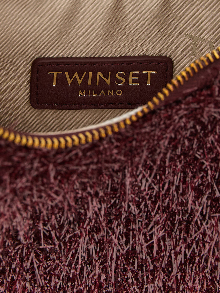 Twin Set Mini Croissant Handbag Crescent Bordeaux Polyester Gold Chain
