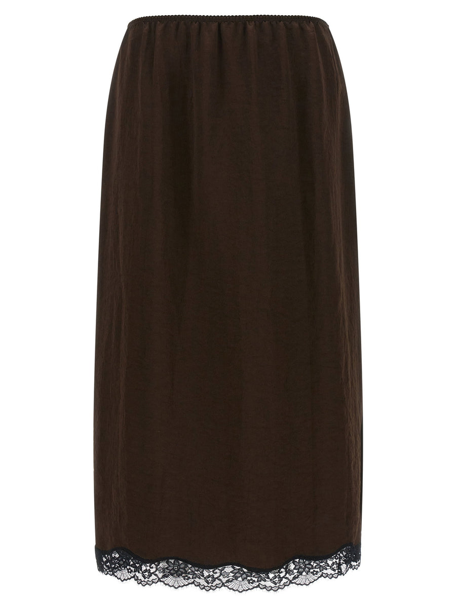 Twin Set Satin Froissé And Lace Skirt