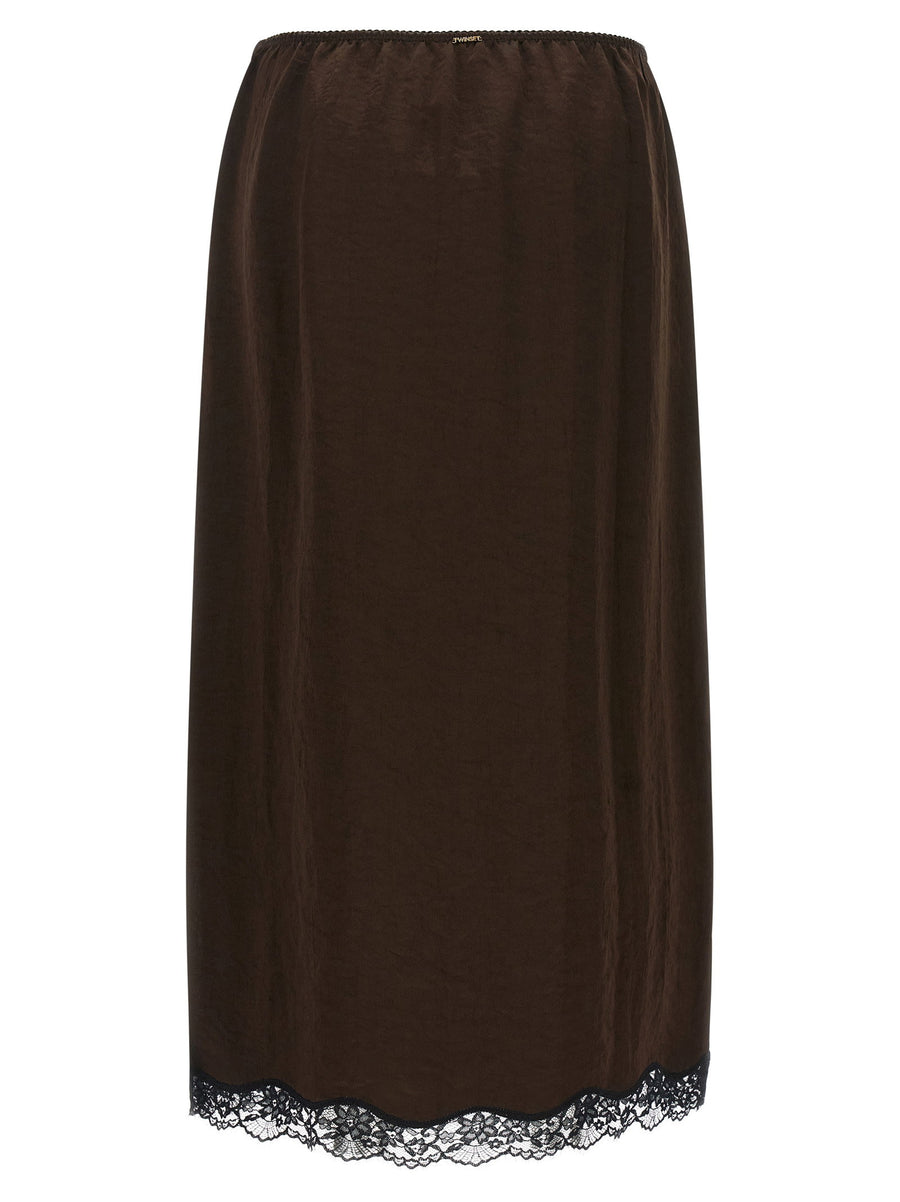 Twin Set Satin Froissé And Lace Skirt