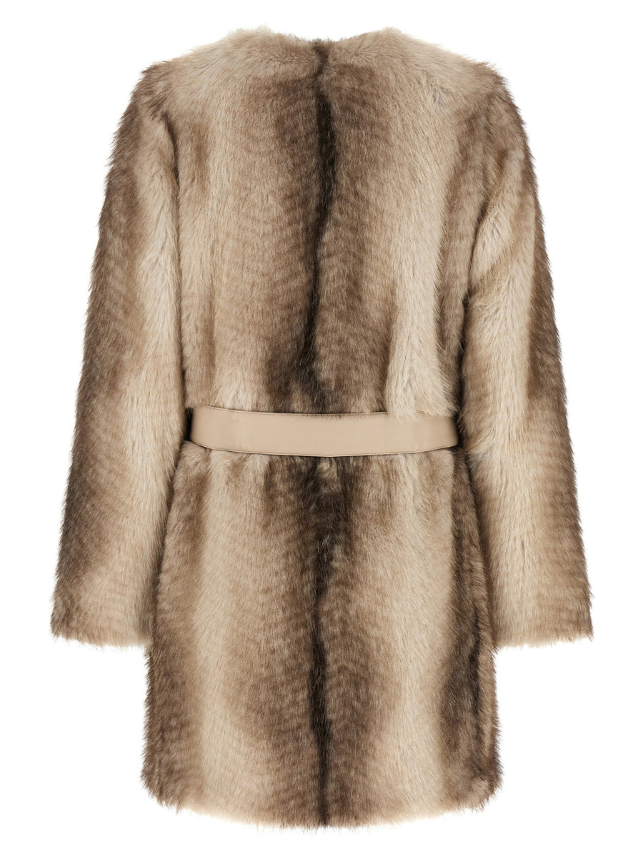 Twin Set Eco Fur Coat Beige Brown Gradient Long Pile Polyester