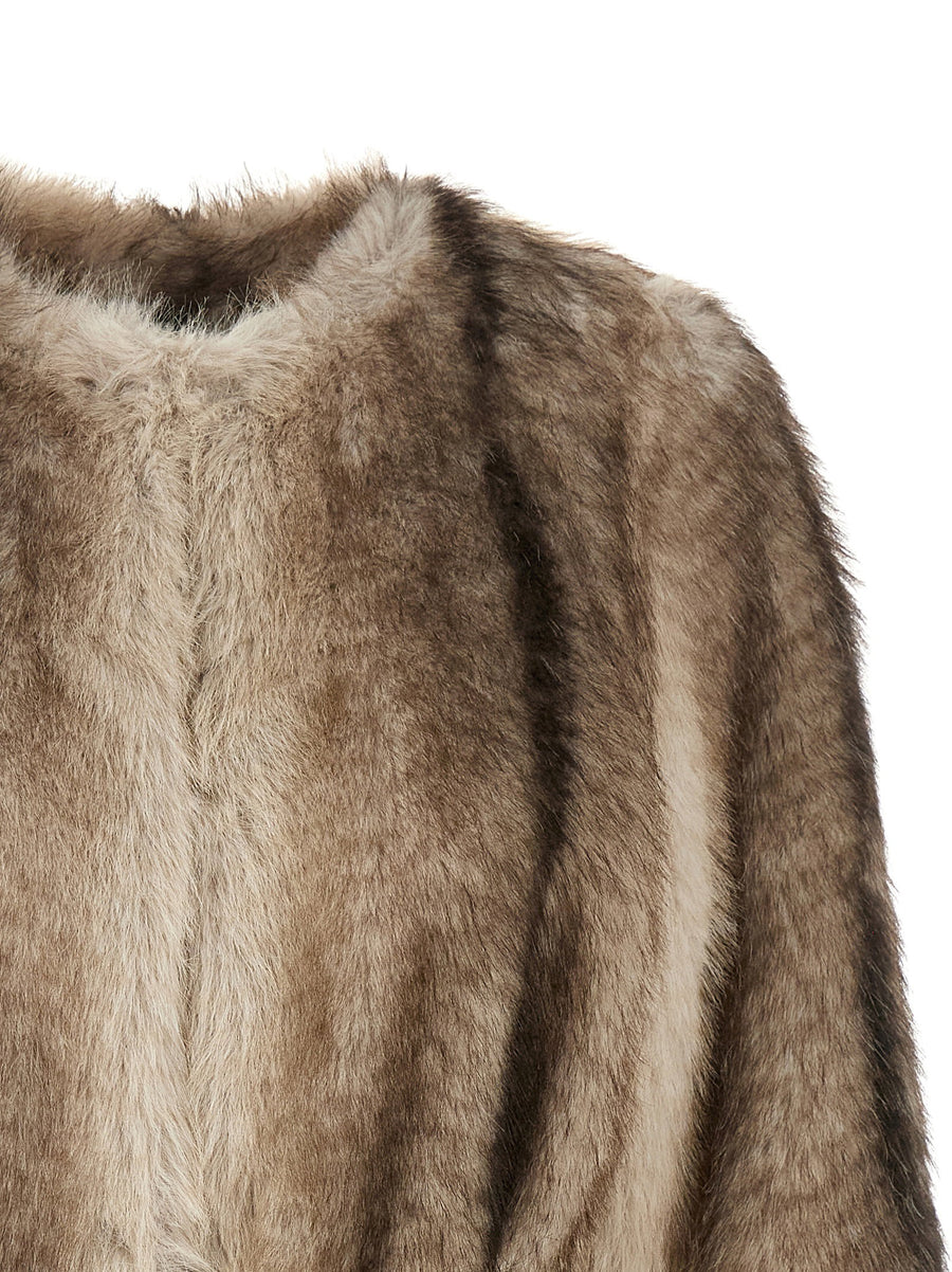 Twin Set Eco Fur Coat Beige Brown Gradient Long Pile Polyester