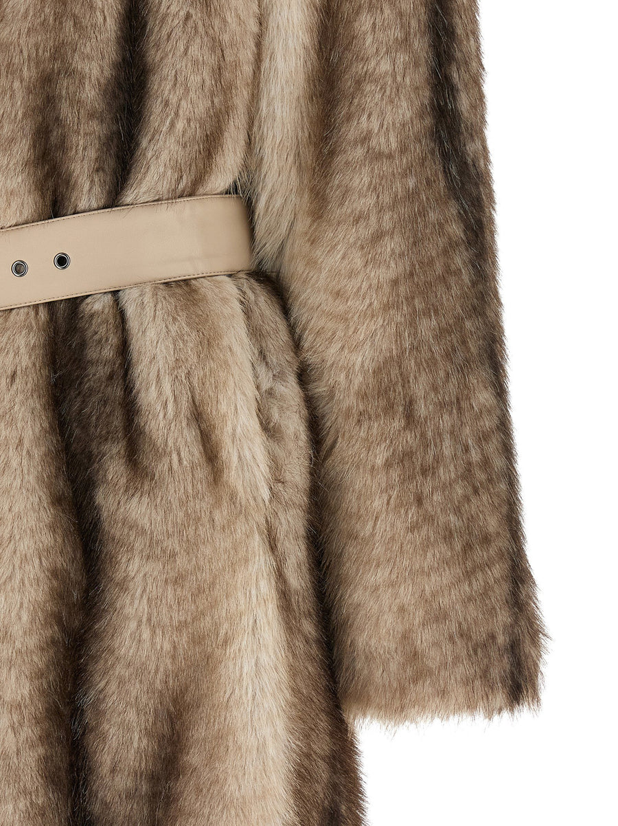 Twin Set Eco Fur Coat Beige Brown Gradient Long Pile Polyester