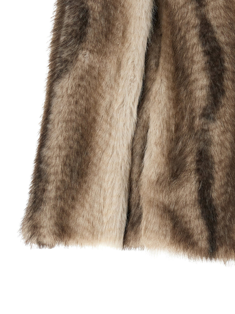 Twin Set Cape Jacket Brown Long Haired Eco Fur V Neck