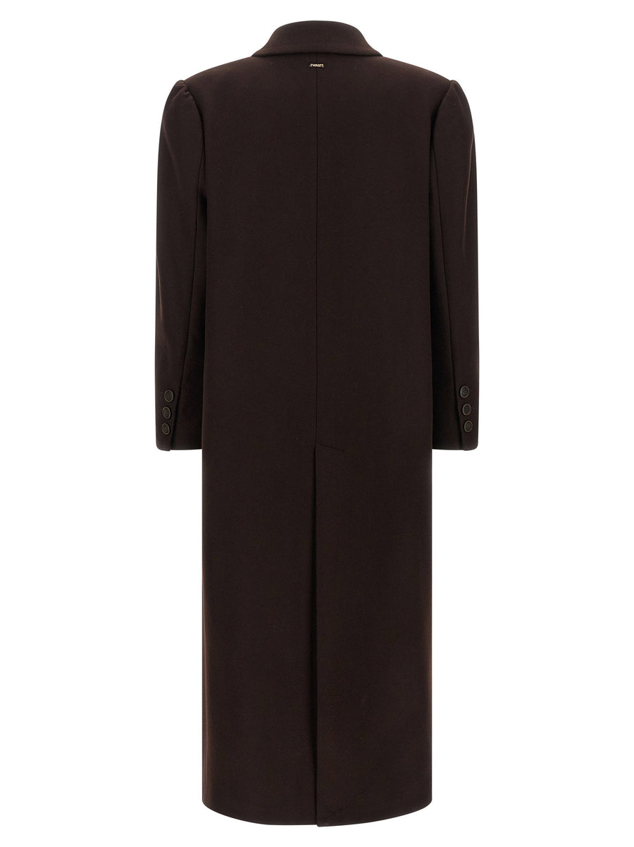 Twin Set Brown Long Double Breasted Wool Blend Coat For Women