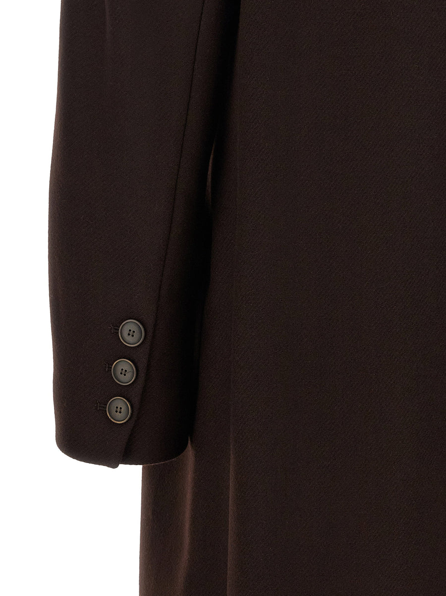 Twin Set Brown Long Double Breasted Wool Blend Coat For Women
