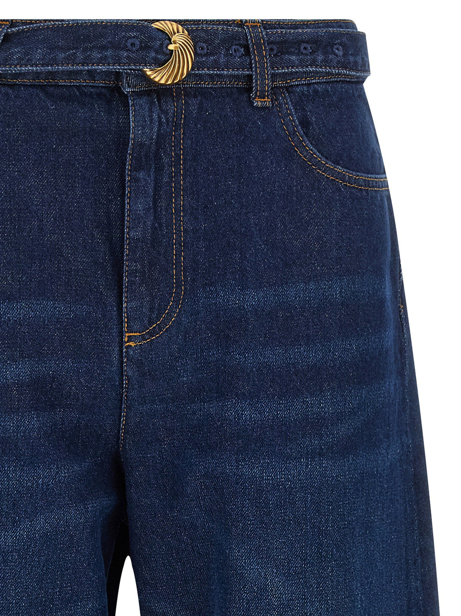 Twin Set High Waist Jeans in Dark Blue One Hundred Percent Cotton Five Pocket