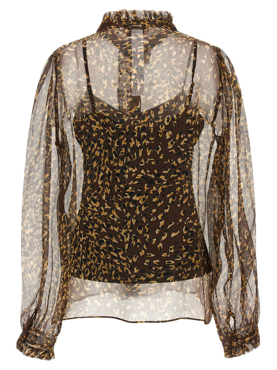 Twin Set Brown Animal Print Polyester Shirt Front Button Closure
