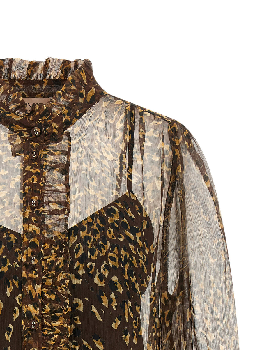 Twin Set Brown Animal Print Polyester Shirt Front Button Closure