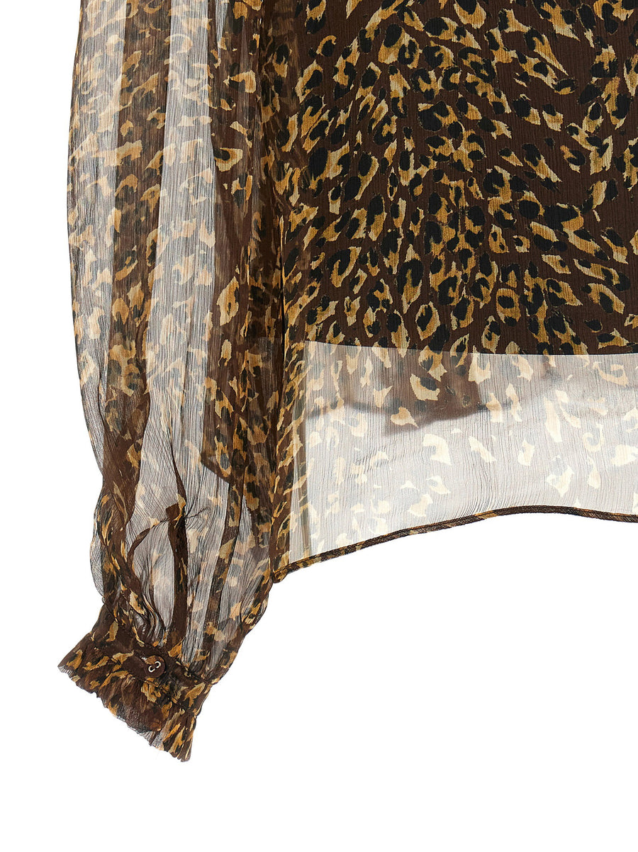 Twin Set Brown Animal Print Polyester Shirt Front Button Closure