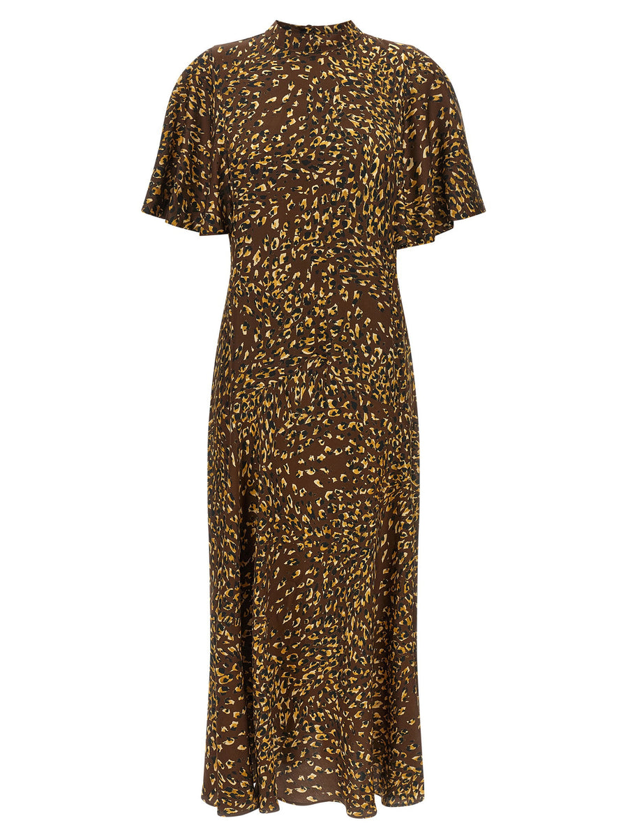 Twin Set Animal Print Bias Cut Viscose Long Dress Brown